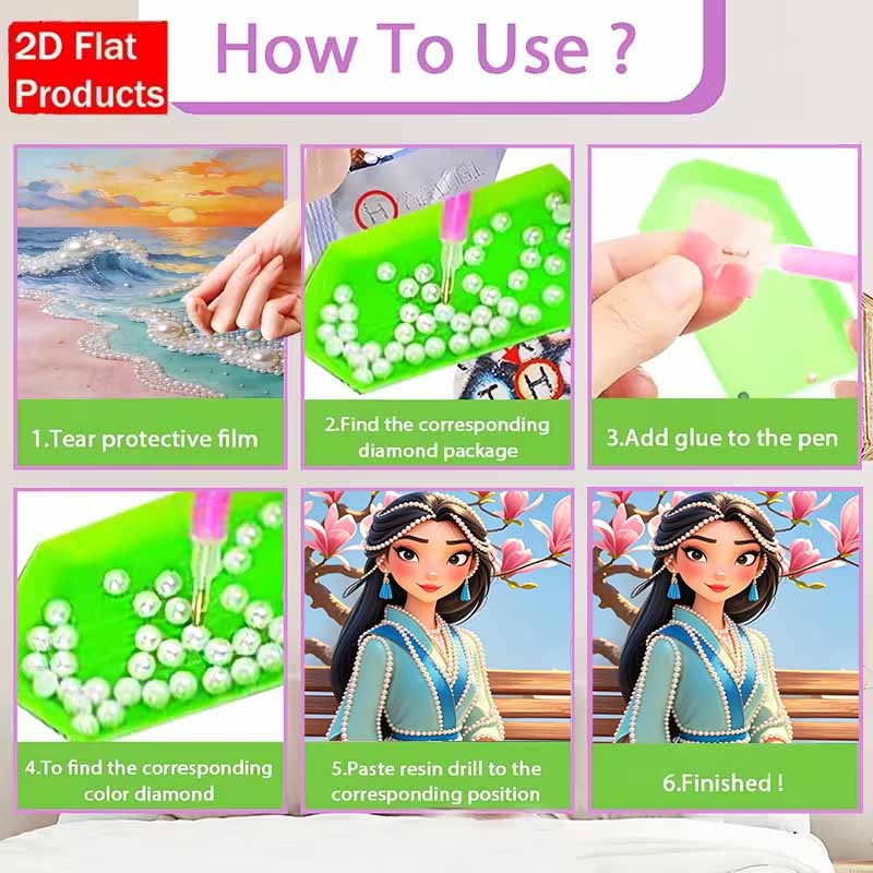 Disney Pearl Painting Ebony Mulan Portrait for Beginners and Adults, DIY Pearl Diamond Art Painting Kit for Home Wall Decor Gifts