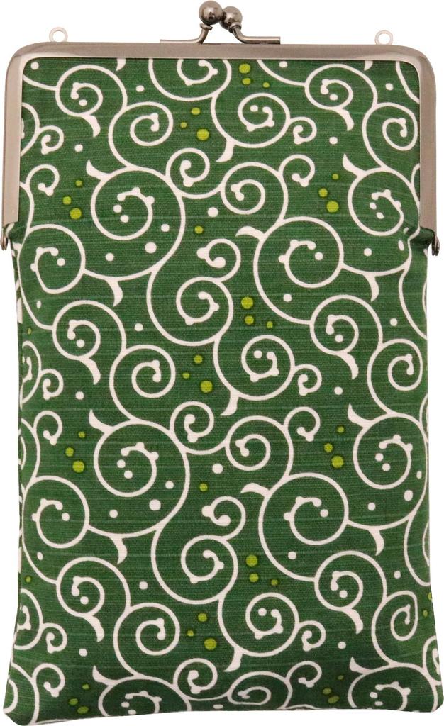Kyosuke Made in Japan Slim Goshuincho Case with Clasp Small Item Arabesque Dot Green Closure, Pouch, Pattern,