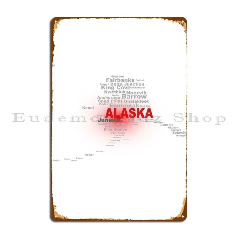 Alaska State Word Cloud Metal Signs Club Bar Bar Designing Funny Decoration Tin Sign Poster 20x30cm(7.8x11.8inch)