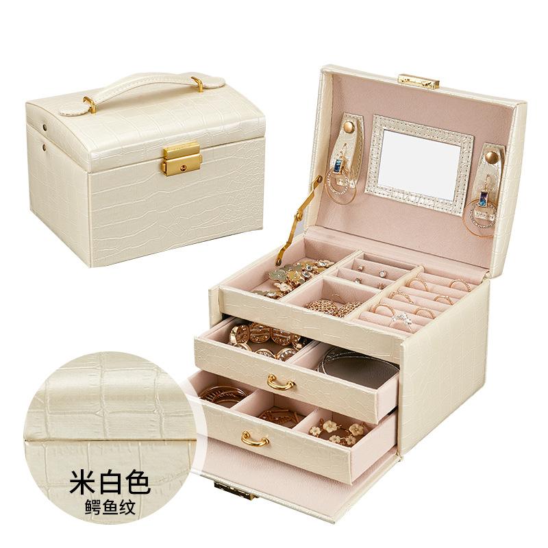 Three-layer Jewelry Storage Box with Lock Drawer Type Leather PU Earrings, Earrings, Rings, Jewelry Box Storage