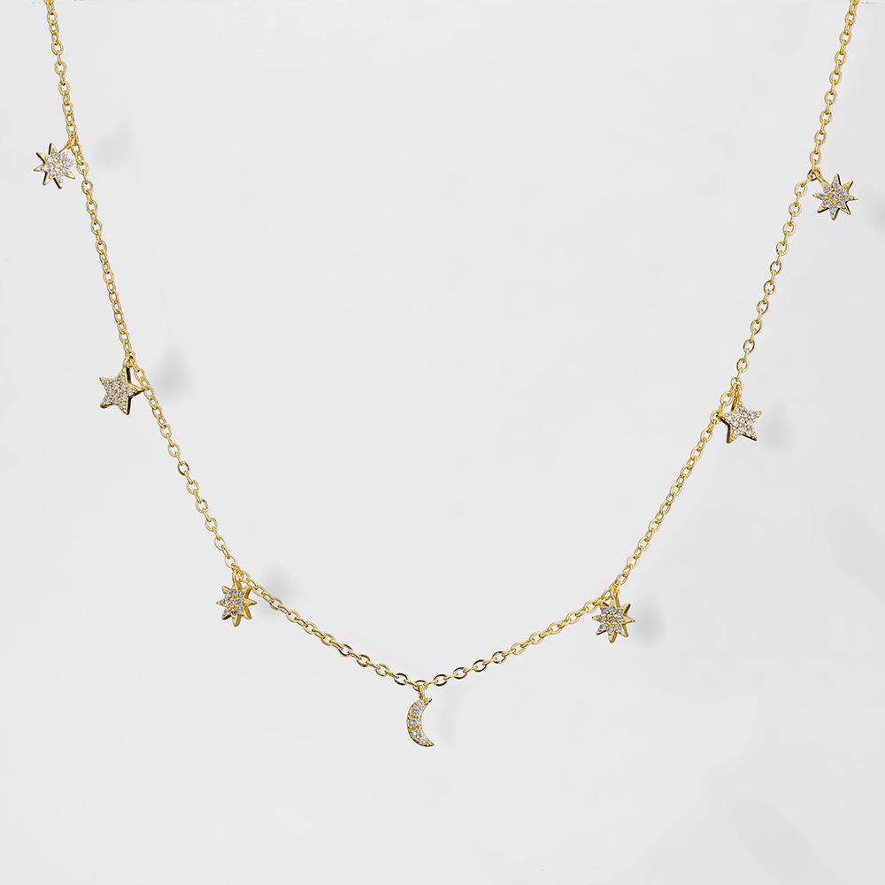 FEEHOW Frühling/Sommer Stern und Mond Schlüsselbeinkette für Mädchen