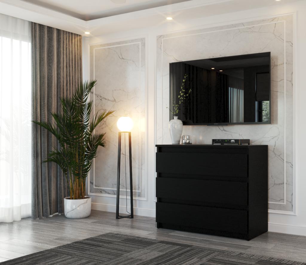 Black Chest Of Drawers 80 Cm 3 S Tv Cabinet Furniture For Living Room Bedroom