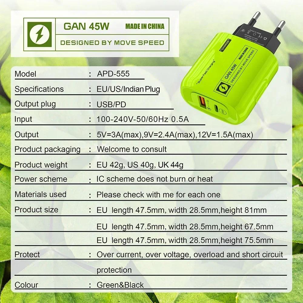 45W Fast Charger USB Type C PD Phone Charger Fast Charging Quick Charge Adapters for IPhone 15 Pro Max Samsung Xiaomi