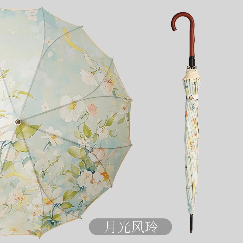 New Flower Umbrella One-piece 16-bone Umbrella Long Handle Parasol Hand Open Umbrella Can Be Single