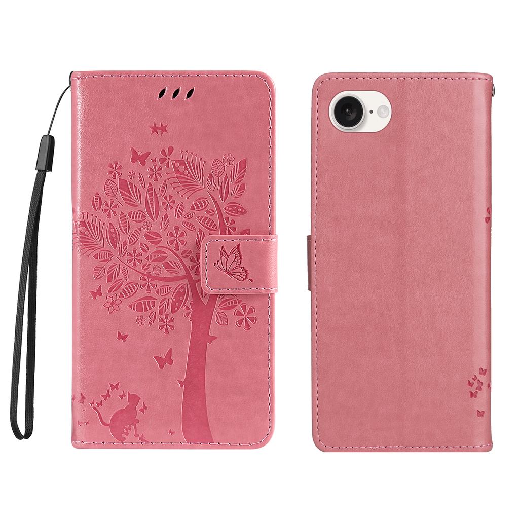 For iPhone 16e Phone Case with Stand Cat Tree Pattern Leather Wallet Mobile Cover