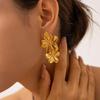 Exaggerated Gold Color Floral Stud Earrings for Women Girls Vintage Metal Two Flower Leaf Earrings Wedding Jewelry Accessories