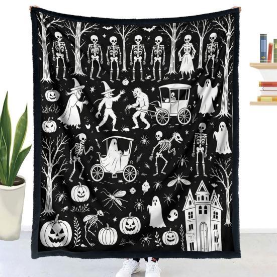 Coloring Blanket for Adults Halloween DIY Blanket, Throw with Ghost Patterns, Color Your Artistic Bedroom Decor Accessories Own Washable Cozy