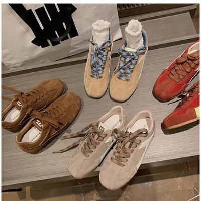 Dames Retro Contrastkleur Echte Lederen Sneakers - Druiven Mama Stijl