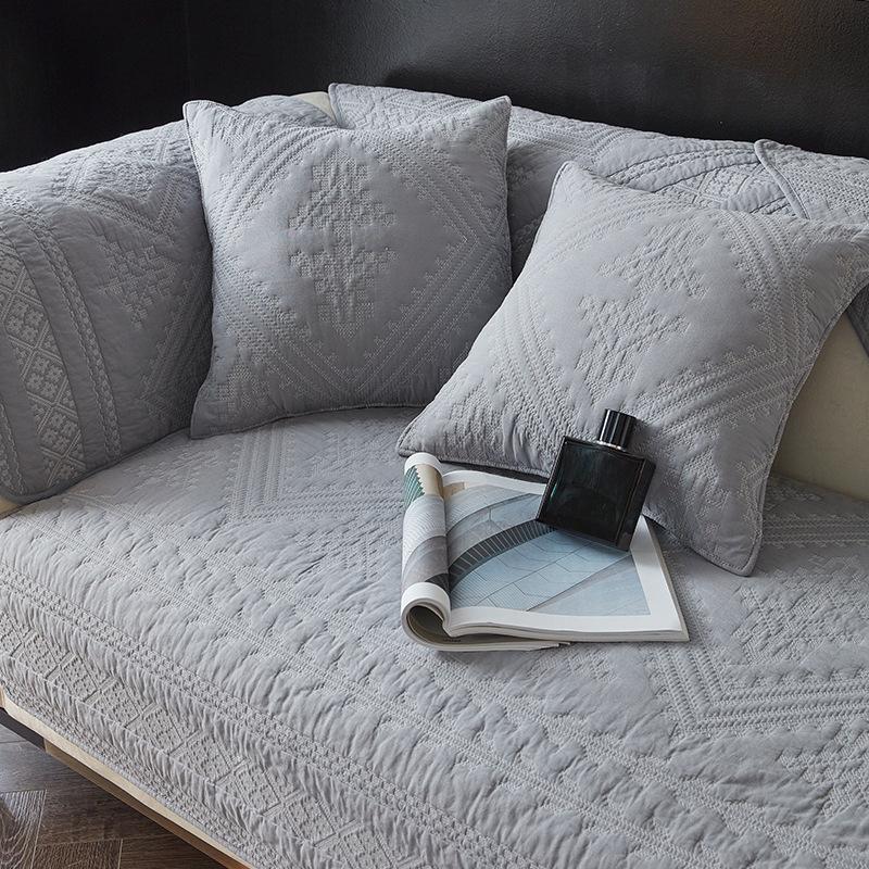 Cross Embroidered Nordic Pure Cotton Sofa Mat Modern Minimalist Anti Slip All-season Universal Sofa Towel Water Washed Cotton Sofa Cover