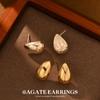 S925 Silver Teardrop Stud Earrings with Brass Texture - European and American Style