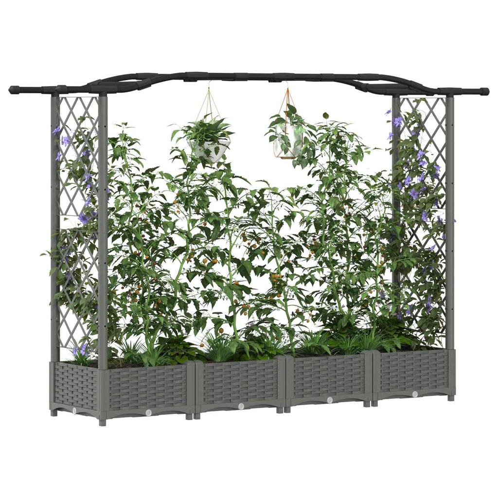 Raised Garden Bed with Trellis and Hanging Roof Light Grey 207 X 40 X 126 Cm PP