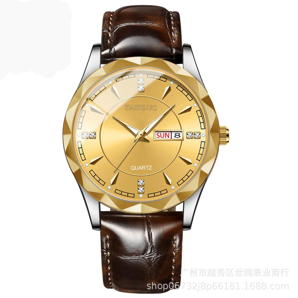 Trendy Men'S Watch Men'S Waterproof Stainless Steel Double Calendar Premium Quartz Watch Luminous