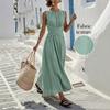 Xia Xin's New European and American Style Sleeveless Waist A-shaped Long Dress Vacation Casual Solid Color Dress Women's Clothing