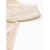 Women Champagne Solid Satin Beaded Halter Neck High Waist A Line Midi Dress