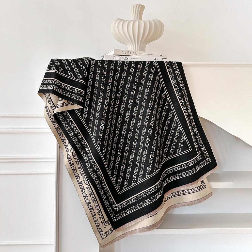 Korean version chain printed scarf women's warm thickened imitation cashmere Internet celebrity scarf