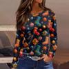 Womens's Fashion Casual Halloween Print V-neck Mid Length Pocket 3/4 Sleeve Top
