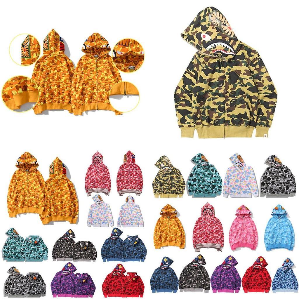 Vibrant Camouflage Hoodie Shark Printing Warm Streetwear For Men Women
