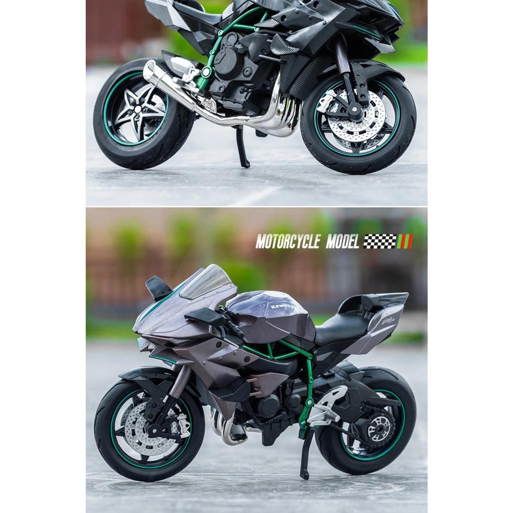 1/10 Kawasaki H2R Alloy Die Cast Motorcycle Model Vehicle Collection Sound and Light Off Road Autocycle Toys Car