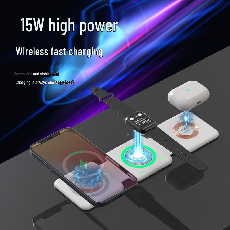 15W Magnetic Wireless Charger: Apple Fast Charging for Earphones, Watch, Phone with Folding Stand