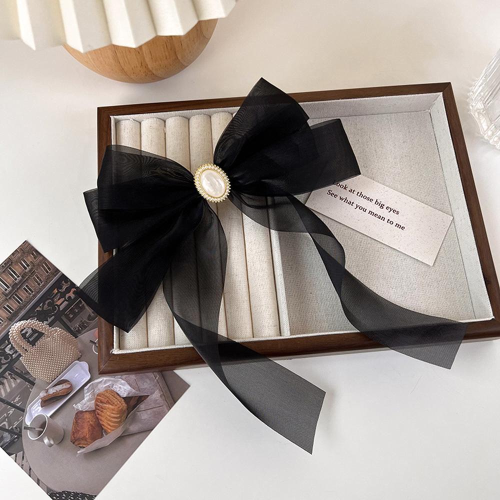 Sweet French Organza Ribbon Bowknot Hair Clip Women Net Yarn Spring Clip Top Clip Barrettes Gauze Large Bow Hairpins Headwear