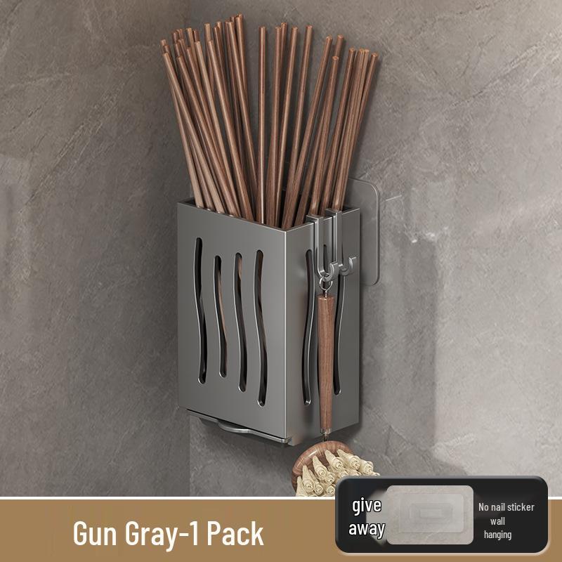 Wall-Mounted Breathable Chopstick & Spoon Holder with Drainage