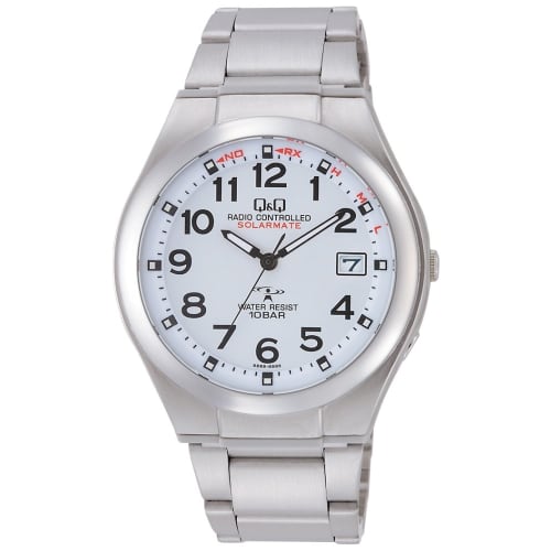 

Citizen Q&Q Watch Analog Radio Solar Waterproof Date Metal Band HG12-204 Men s White