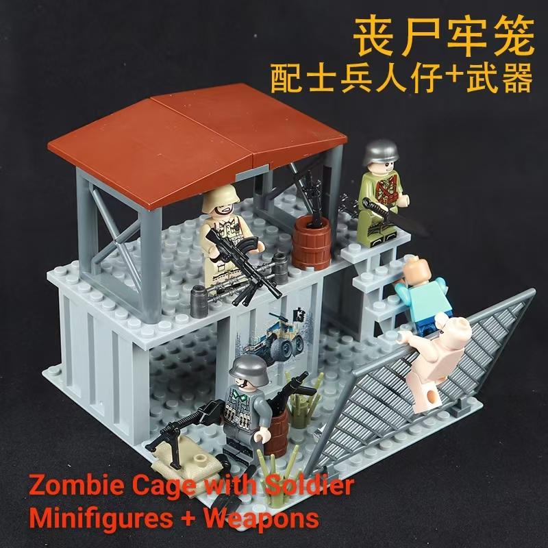 Compatible Military Base WWII Soldier Fortification Tower Patrol Soldier Assembly Toy for Boys