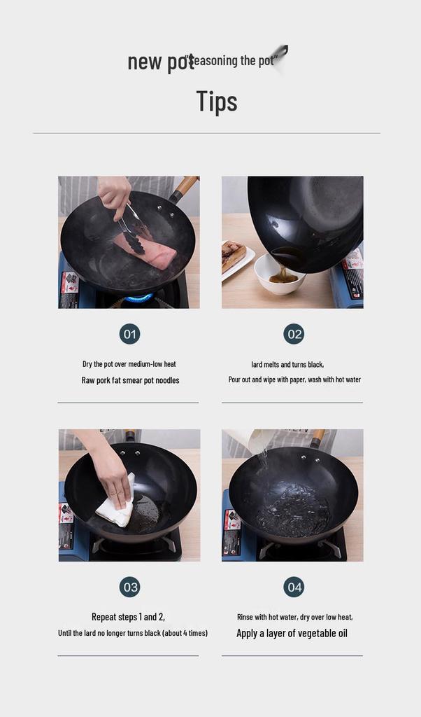 Supor Large Iron Round-Bottom Wok, No Coating, 32cm/34cm