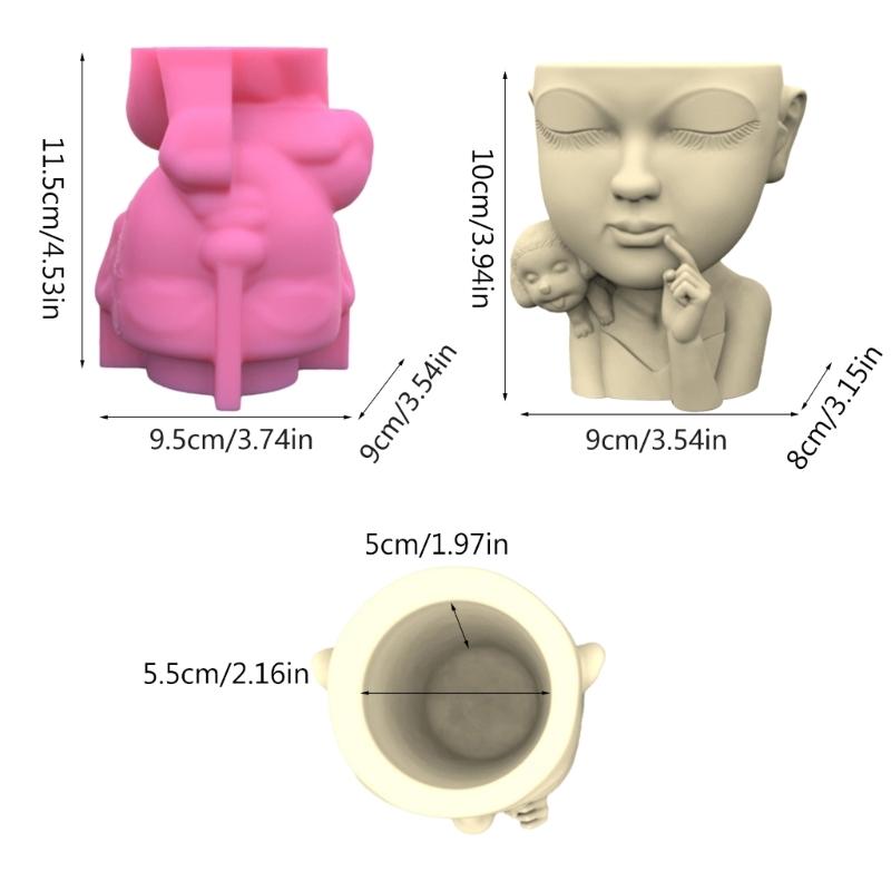 Cute Portrait Gypsum Flower Pot Silicone Mold Epoxy Resin Casting Mold Succulent Vase Cement Clay Mold Pen Holder Mold