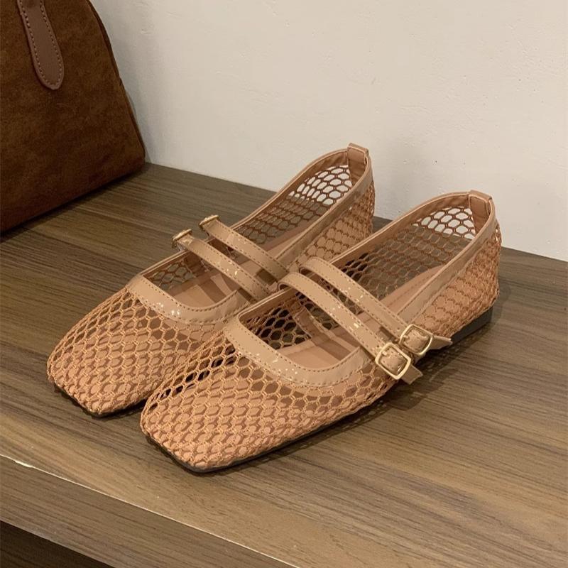 

Fashion Women Mesh Mary Jane Shoes Woman Casual Square Toe Flat Sandals Summer 2025 Trend Soft Sole Dress Comfort Breathable Sandalias 40 хаки