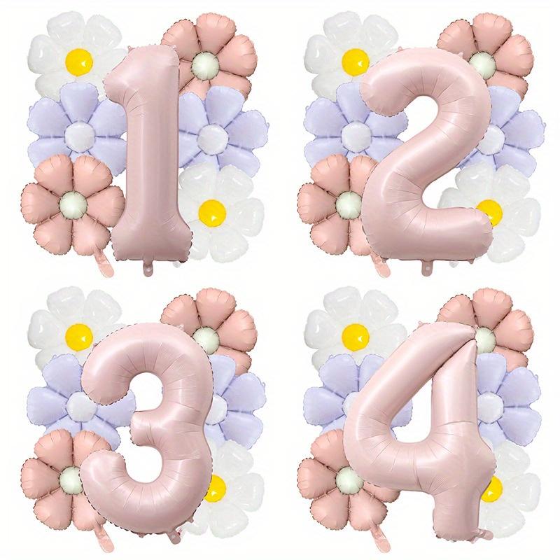 7pcs Matte Finish Daisy Balloon Number Wedding Decor Birthday Party Decoration Aluminum Foil Balloon Baby Shower Decorations