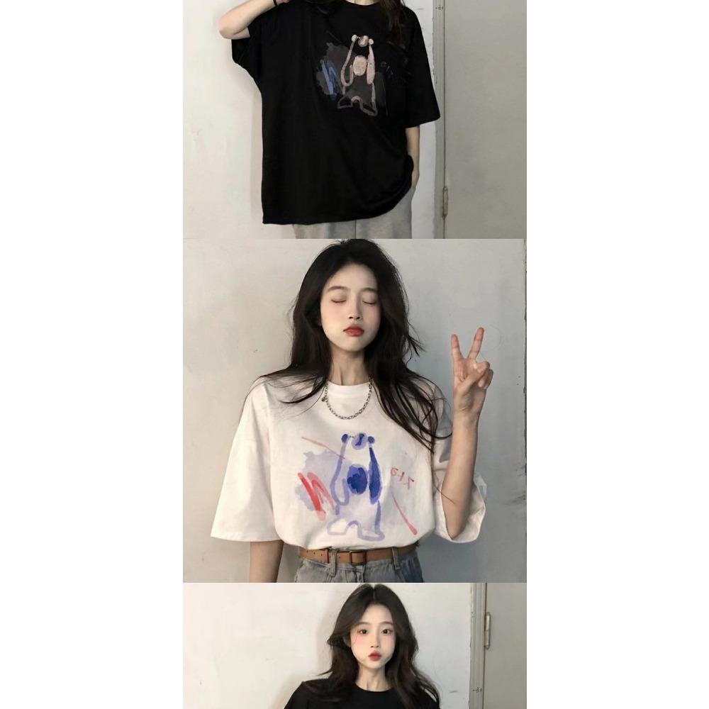 Women's Summer Drop Shoulder Loose T-Shirt, Korean-Style Short-Sleeve Stylish Top, Comfortable and Breathable