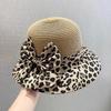 Fashion Leopard Print Bow Straw Hat Wide Brim Lightweight Women's Sun Hat Breathable Korean Style Fisherman's Hat Summer Outdoor