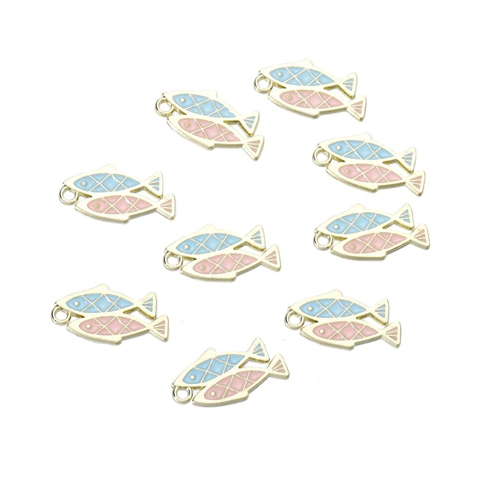 10pcs/bag Mixed Shape Fish Poker Pendants Enamel Metal Necklace Bracelet Connector For DIY Jewelry Making Supplies Accessories
