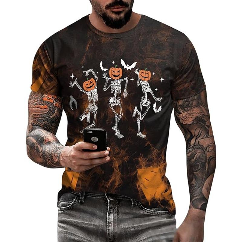 Men's Halloween T-shirt 3D Skull Print Short Sleeved T-shirt Casual Round Neck Novel Street Fashion Shirt