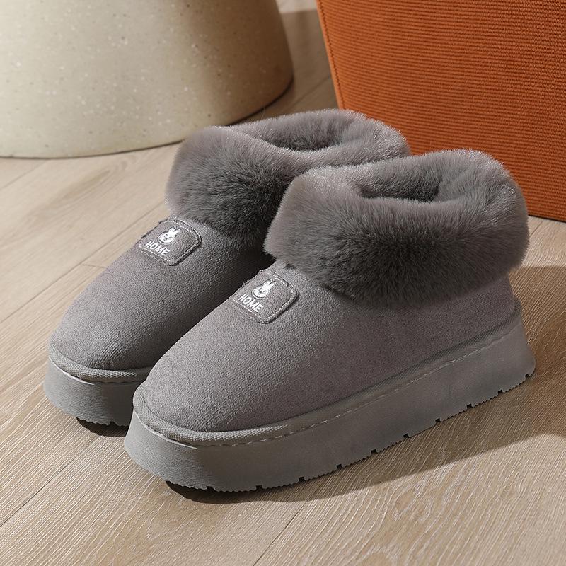 2024 Men's and Women's Cross-Border Winter Cotton Slippers with Heels, Thick Soles, Velvet Lining, Waterproof PU, Outdoor Wear.