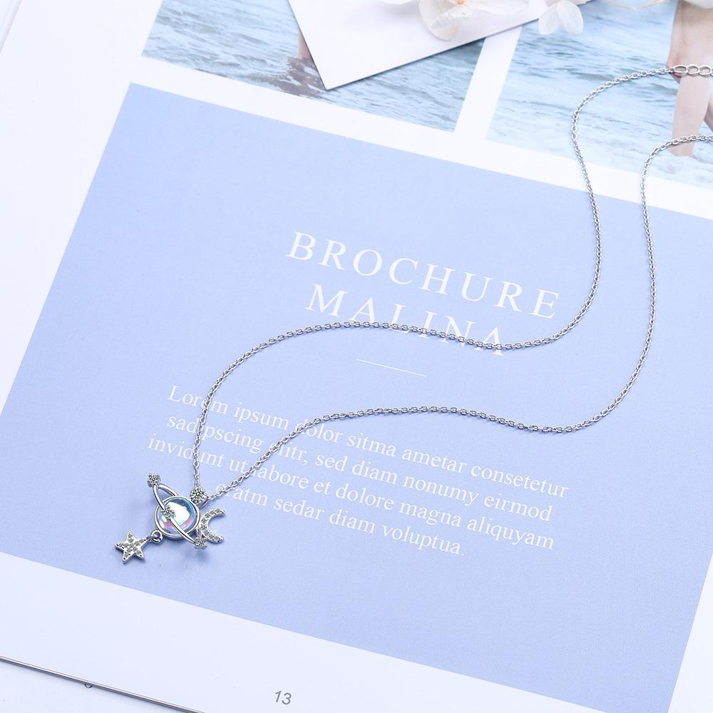 2026 Star Moon Universe Necklace Female Niche Design Feeling Trendy Cold Wind Short Clavicle Chain Necklace