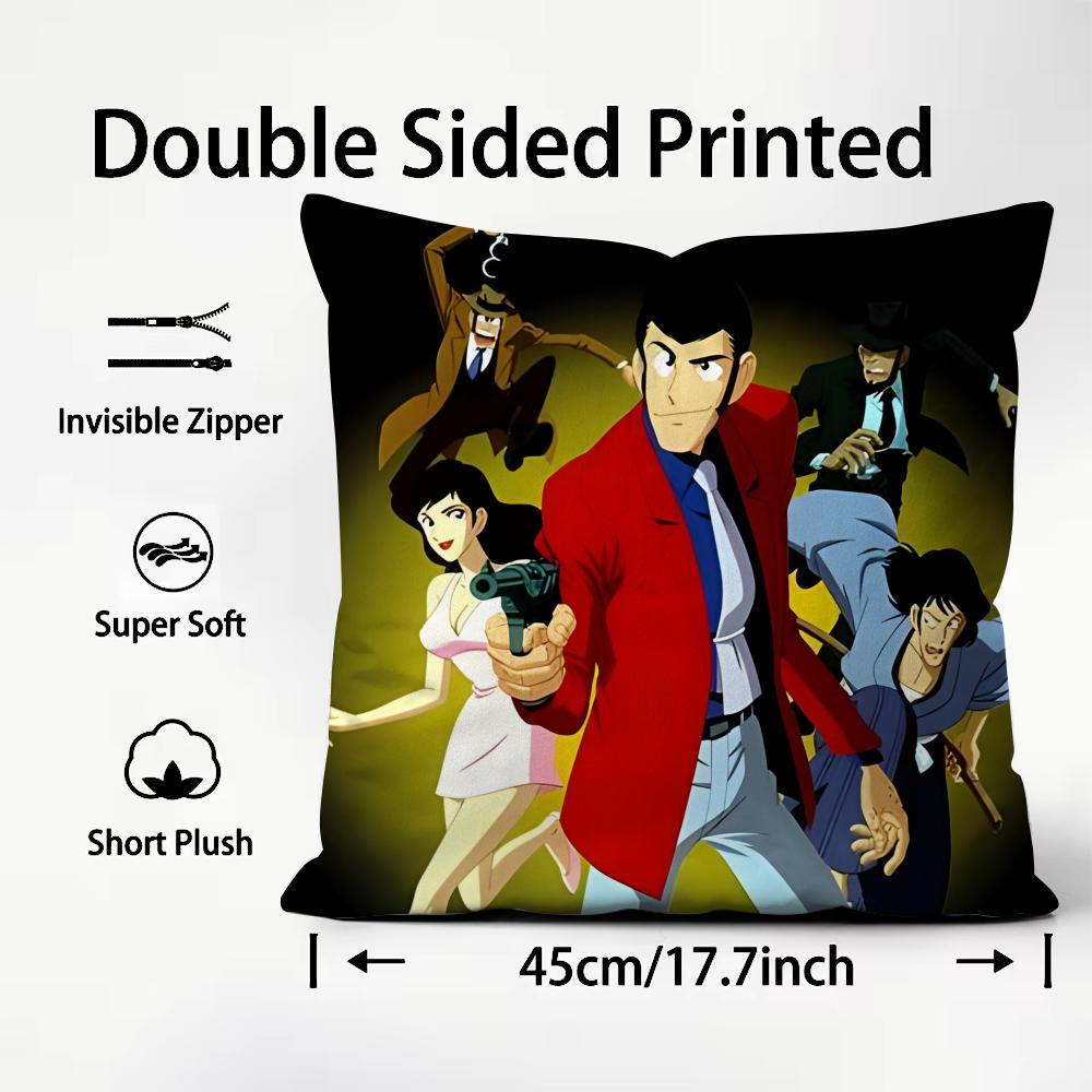 anime Lupin the Third Cushion Cover Pattern Printed Pillowcase for Living Room Sofa Cushion Cover & Bedroom Decor