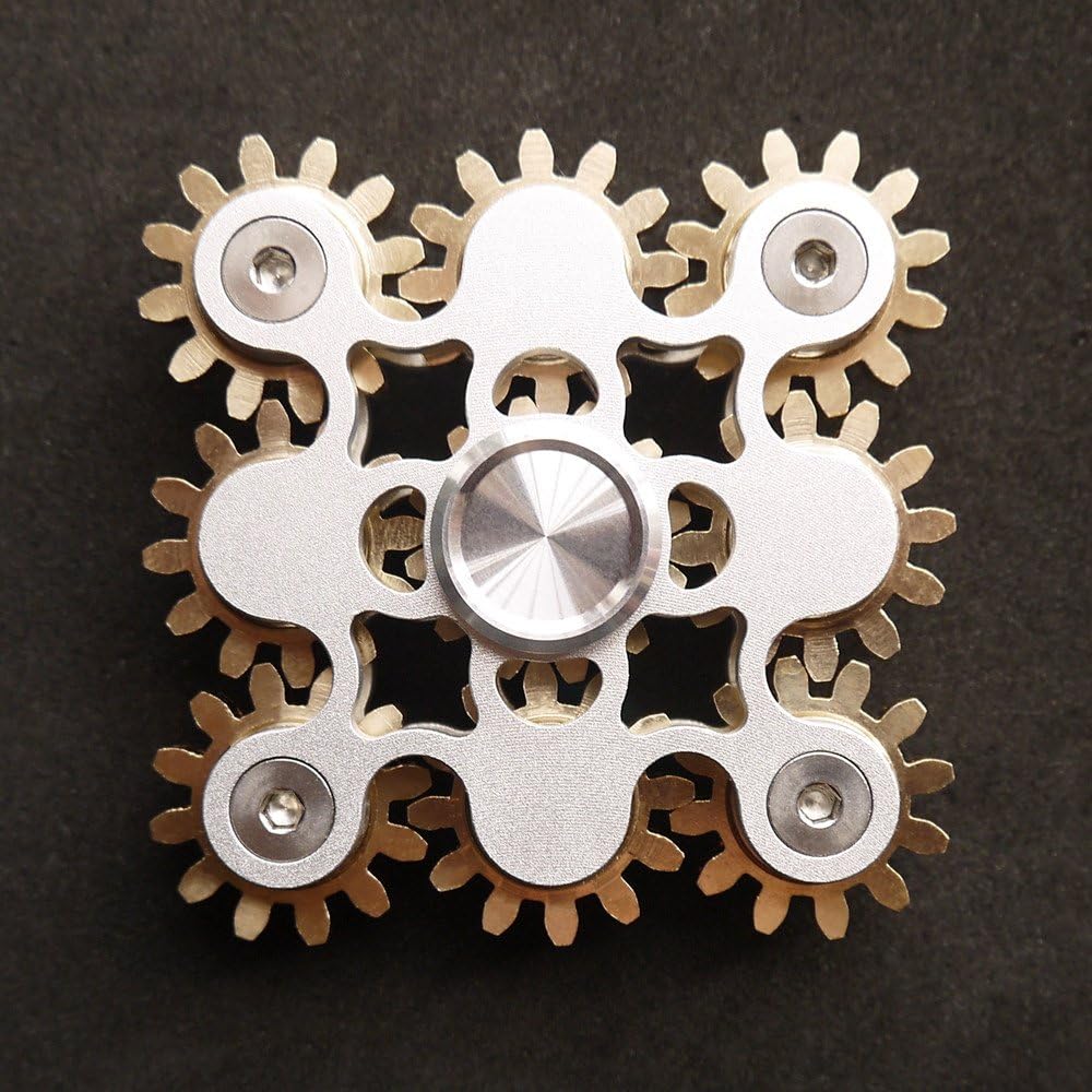 Fidget Spinner, Figity Toy, 9 Gears Linkage Smooth Metal Brass Stainless Steel with Stable Bearing, Durable Mechanics Romoveable, Premium Figit Toy -