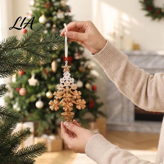 Acrylic Flower Tree Figurines Christmas Ornament with Lanyard, Xmas Shaped Gift for Friends Family Decorative Hanging Pendant Holiday Tree,