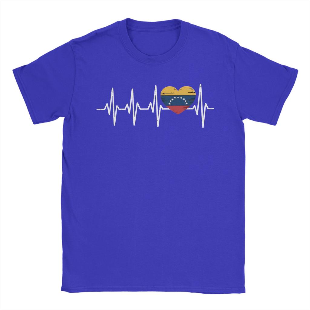 Unisex s TShirts Venezuela Flag Heartbeat Venezuelan Lovers Support Pure Cotton Tee Shirt Short Sleeve T Shirts Crewneck Clothing