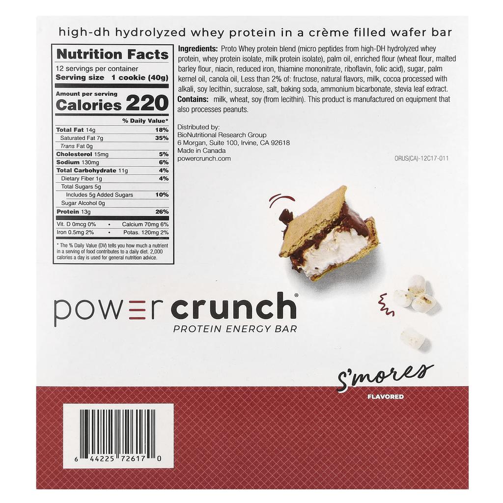 Power Crunch Protein Energy Bar, S'mores, 12 Count, 40G (1.4Oz) Each