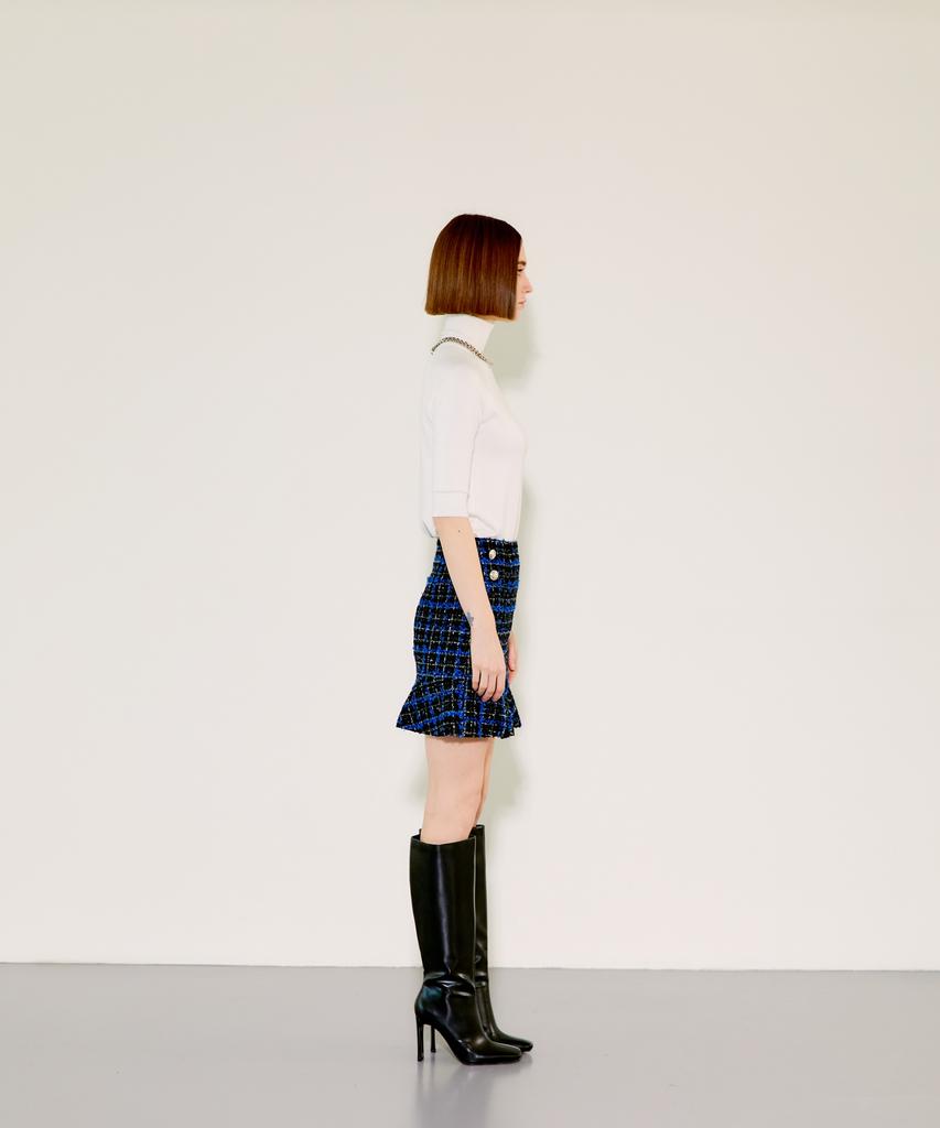 Chaenyuyog Check Mini Flare Skirt [Blue Check]