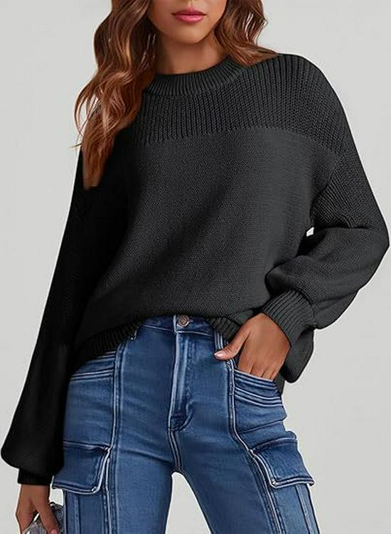 Women's Lantern Sleeve Round Neck Pullover Sweater