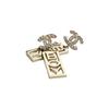 CHANEL metal and rhinestone BOY engraving pendant earrings gold