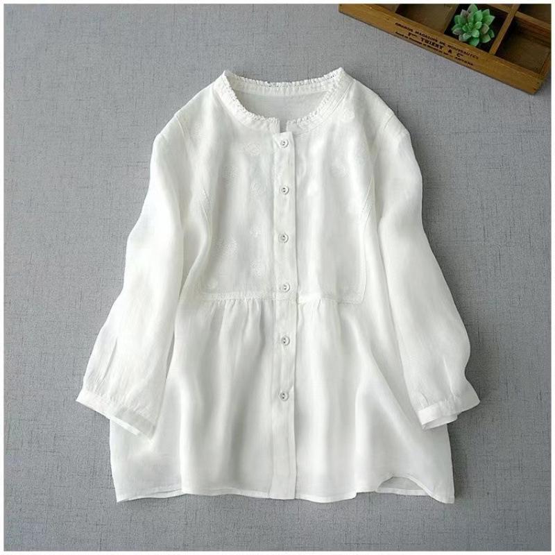 

Linen Embroidered Women s Cardigan with Lace Collar – Summer Ramie Short Sleeve XXL білий