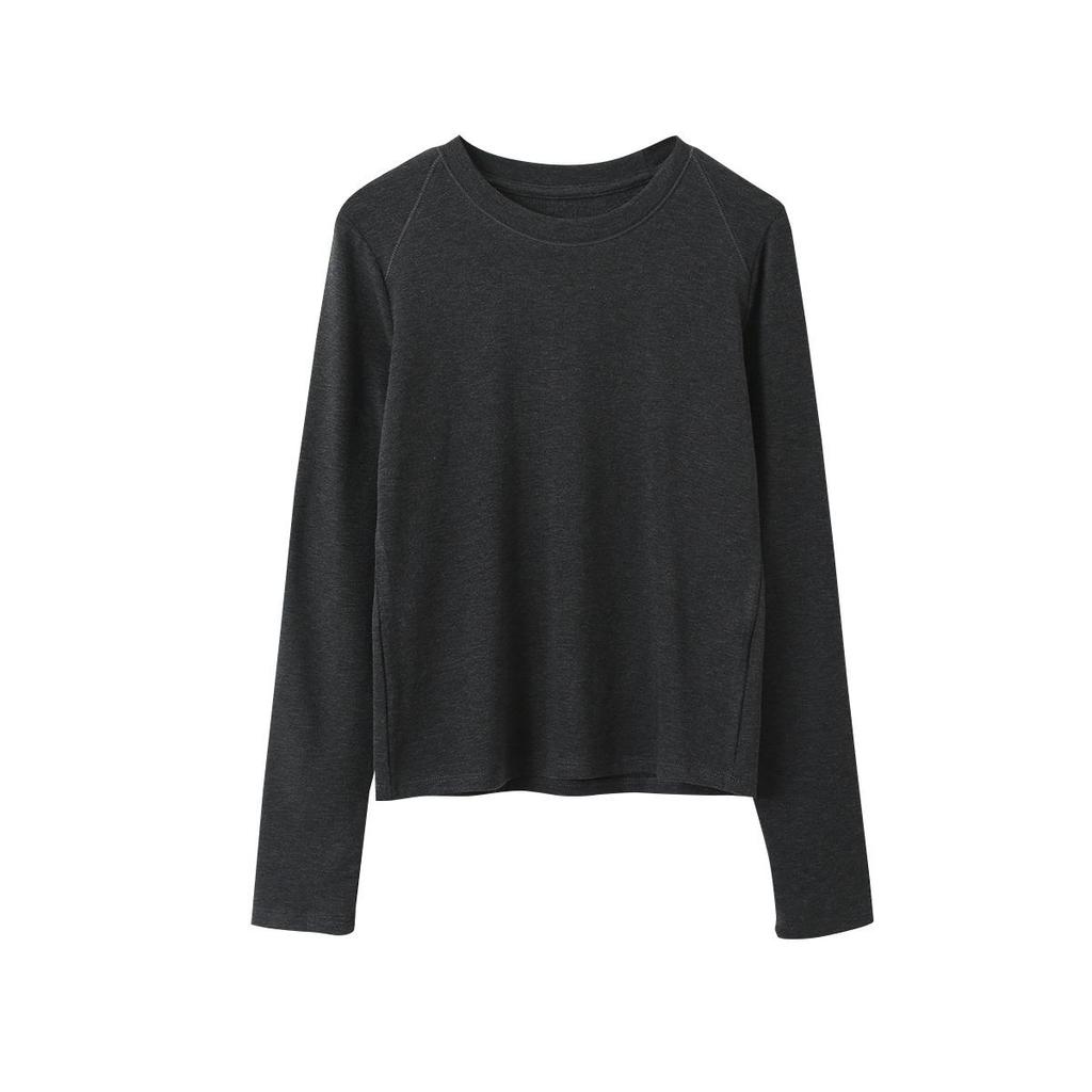 Solid Color Round Neck Long Sleeve Slim Fit Base Shirt for Women - Autumn/Winter 11096