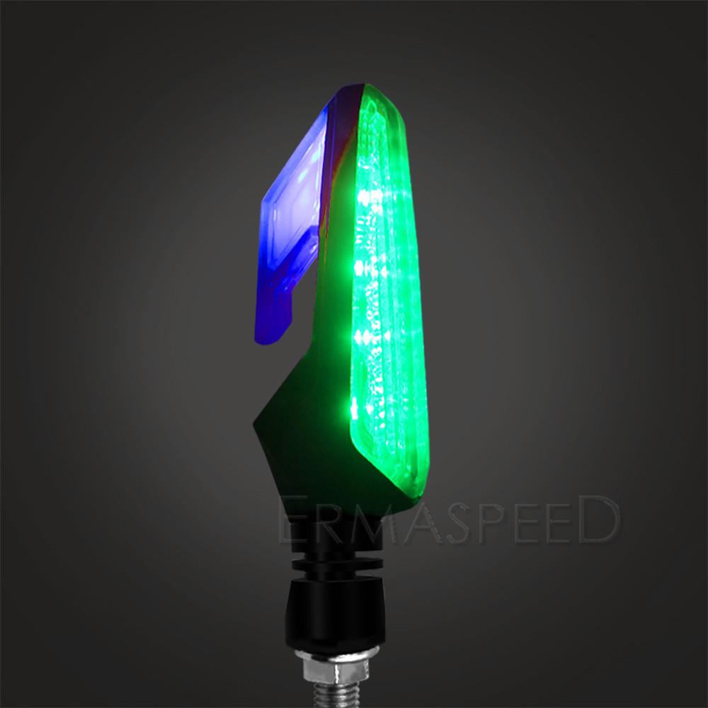 

Пара светодиодных указателей поворота для мотоцикла, АБС-пластик, янтарный мигающий внедорожный сигнальный светильник, индикатор DRL, мигалка для мотоцикла Green and Blue