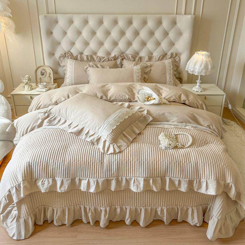 2025 G5Z French Sweetheart Cotton Bedsheet Set - 4 Pieces with Fitted Sheet and Bedcover