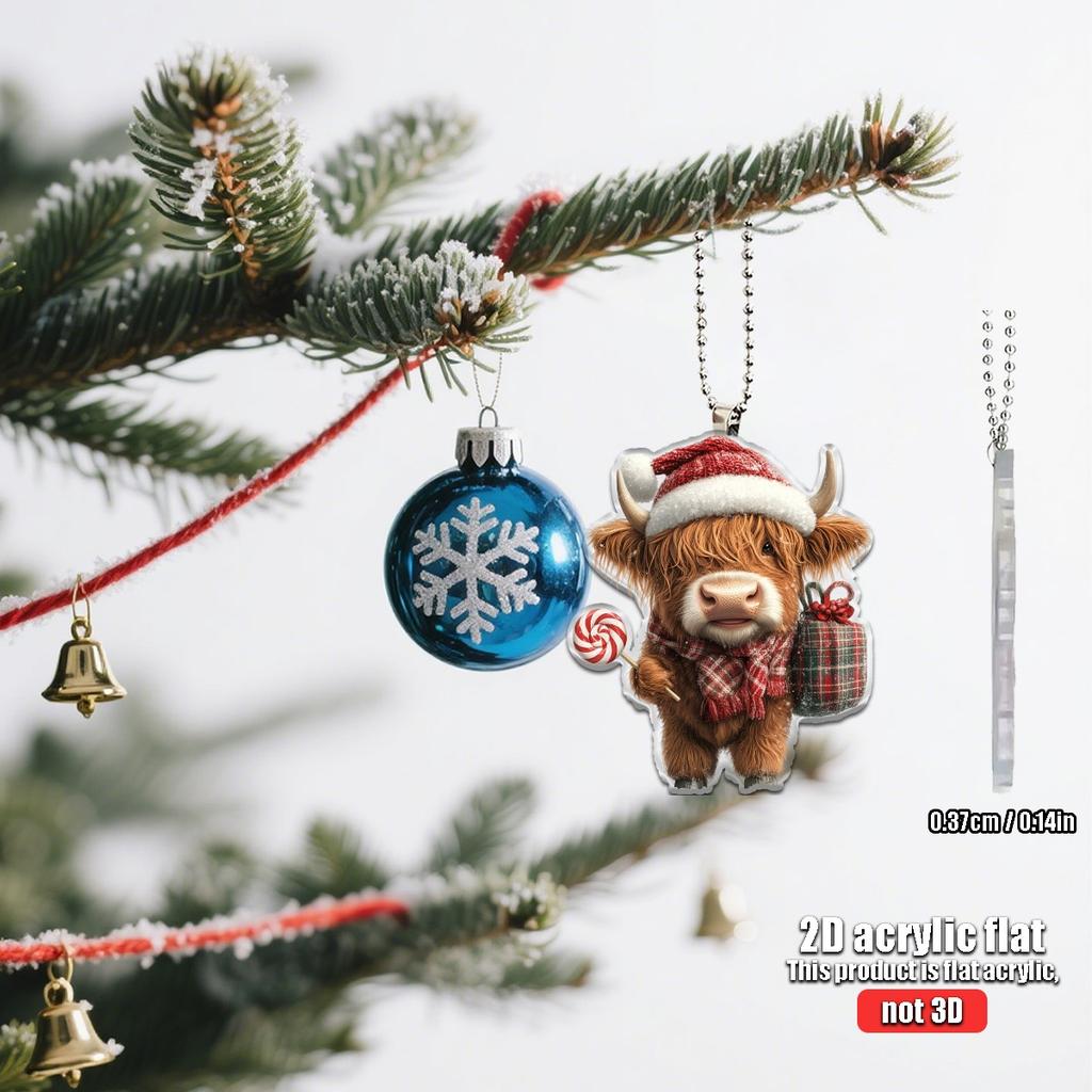 2D Plane A Cow Wearing a Christmas Hat Gift Box Suitable for Car Home Festival Decoration Christmas Tree Pendant Christmas Gift